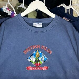 Vintage Navy Blue British Isles Embroidered Crewneck Sweatshirt Large
